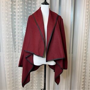 Elegant Women's Maroon Poncho Jacket with Black Trim